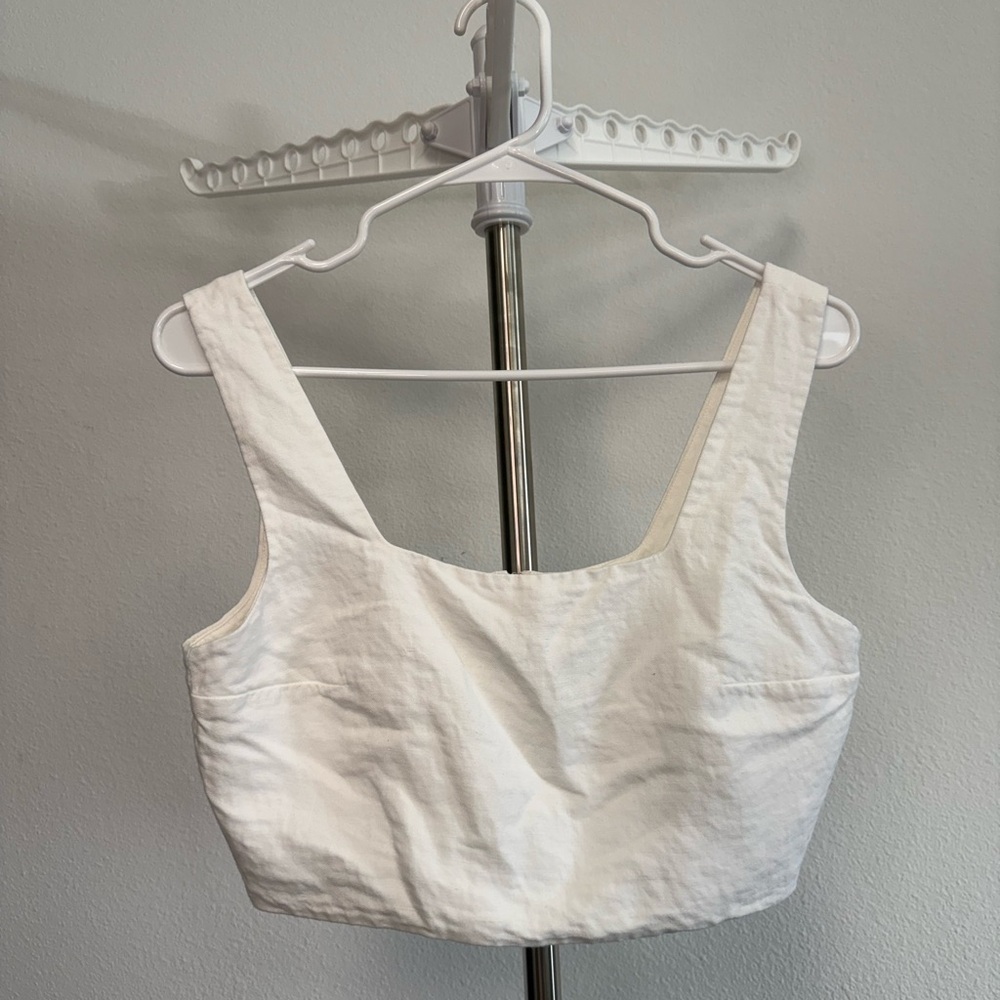 COS White Structured Cropped Tank Top Square Neck Zip Back Women’s 8 - Picture 2 of 4